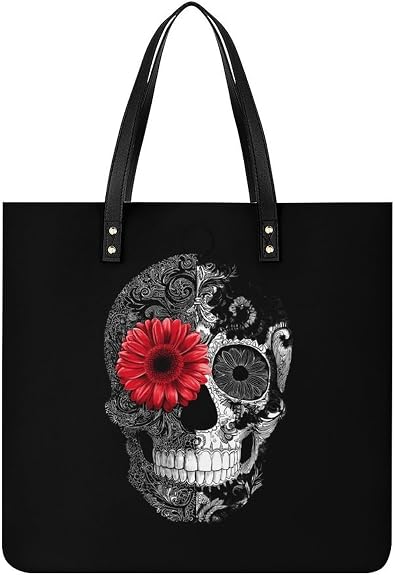 Floral Sugar Skull Leather Tote Bag Shopper Handbag for Women