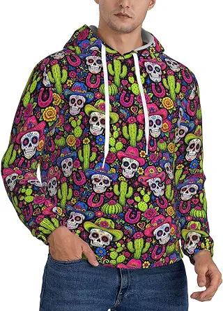 Mens Graphic Hoodie All Over Print Pullover Sweatshirt Casual Streetwear - skull sweatshirts