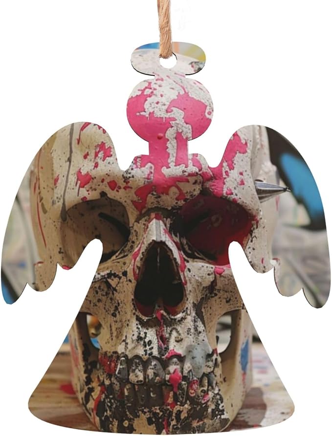 1 Christmas Tree Wooden Hanging,White Punk Skull,Christmas Tree Decoration for Party Decoration and Xmas Day-Angel Shape