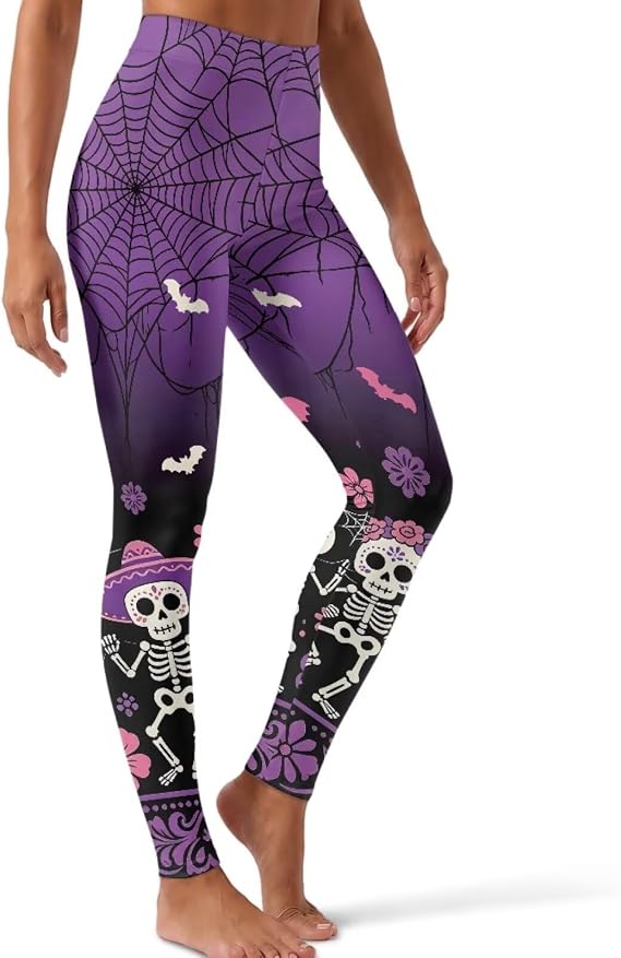 Womens Halloween Leggings Printed Holiday Stretchy Yoga Pants - skull leggings