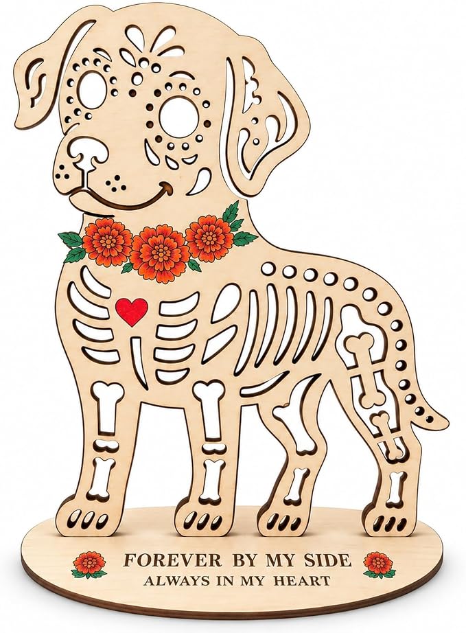 Day Of The Dead Dog Figurine, Dia De Los Muertos Decorations, Wooden Decor - skull figurine