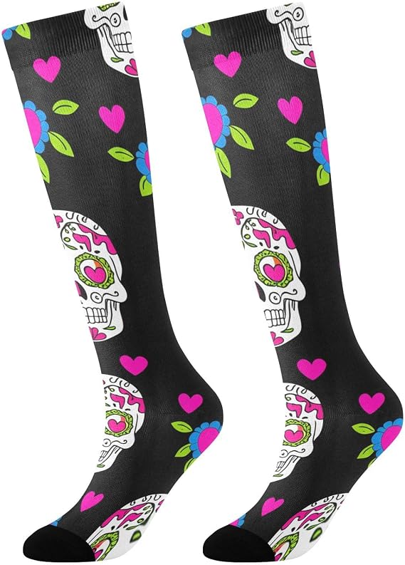 YETTASBIN Girls' Knee-High Socks 6-12 Years, Soft Stretchy Kids Long Socks - sugar skull costume