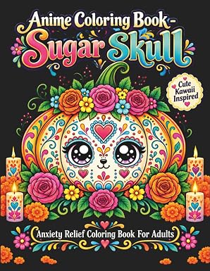 Anime Coloring Book - Sugar Skull: Anxiety Relief Coloring Book For Adults - sugar skull book