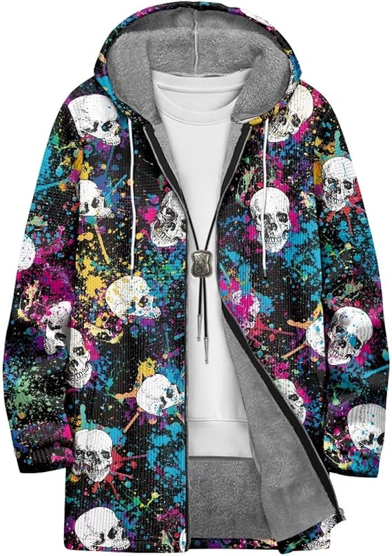 Flannel Jackets for Men Sherpa Lined Winter Warm Jacket - skull jacket