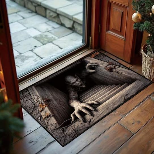 3D Illusion Skull Pit Mat, Spooky Optical Illusion Skeleton Rug,B,15.7X23.6