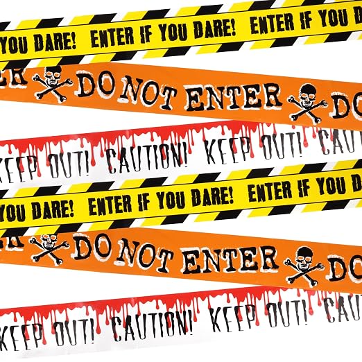 Needzo Halloween Caution Tape, 3 Assorted Styles, Approximately 30 Feet - skull sticker