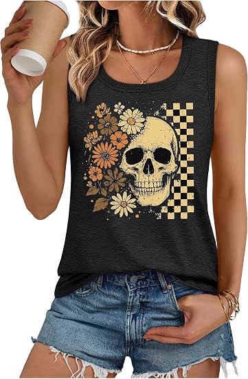90s Outfits for Women Country Concert Tops Cowgirl Shirt Graphic Tees Tops - skull tshirt