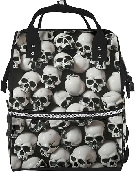 Black Skull Print Travel Backpack Flight Approved Carry On Backpack, Waterproof Personal Item Travel Bag, Carry On Luggage Suitcase Travel Essentials - skull suitcase