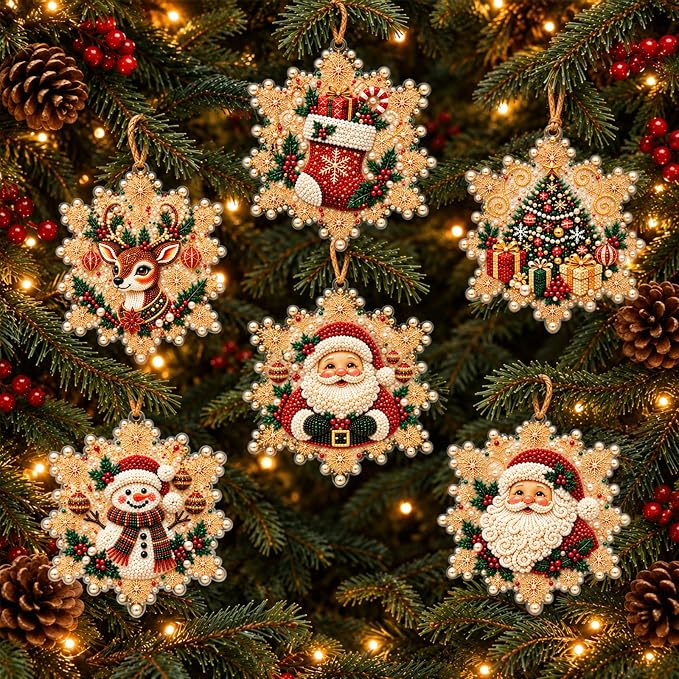 BAEYER 6PCS DIY Christmas Ornaments Pearl Diamond Art Kits for Adults (S2) - skull painting