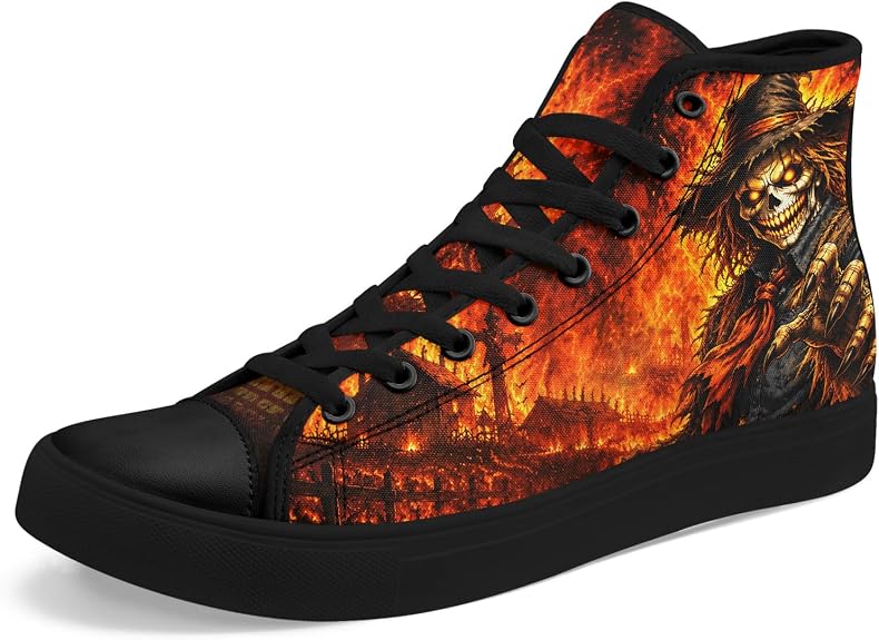 Halloween High Top Canvas Sneakers,Men Women Pumpkin Ghost Lace Up Shoes - sugar skull boots