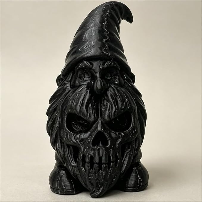 3D Printed PETG Black Skull Gnome Figurine, 8cm Gothic Spooky Desk Decor & Gift - skull figurine