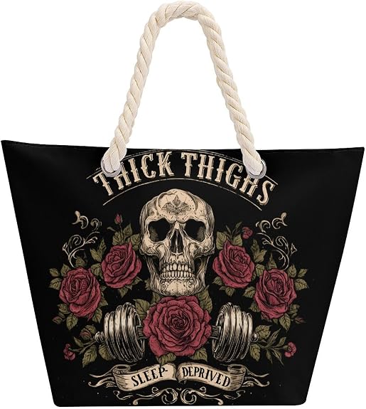 Thick Thighs And Sleep Deprived Skull Gym Tote Bags for Women Beach Bag - skull suitcase
