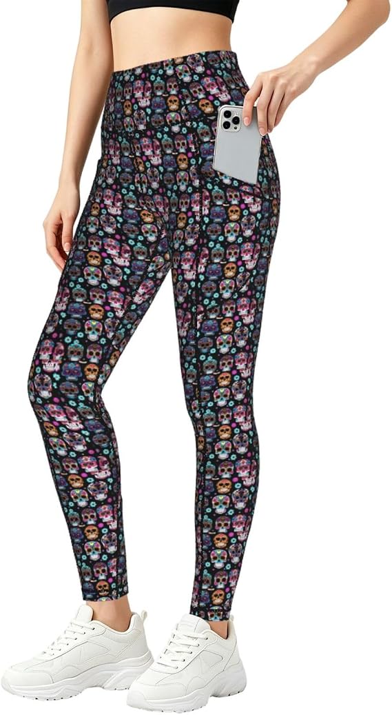 Sugar Skull Print Women Yoga Pants Baggy Soft Breathable Clothes Fitness Trousers Casual Wear - skull leggings