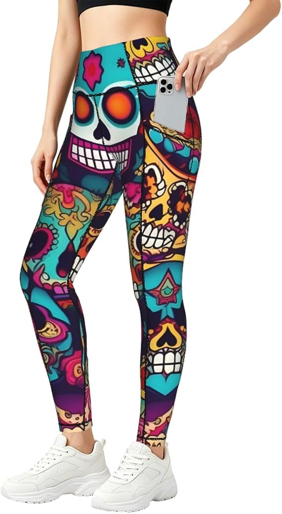 Sugar Skulls Print Women Yoga Pants Baggy Soft Breathable Clothes Fitness Trousers Casual Wear - skull leggings