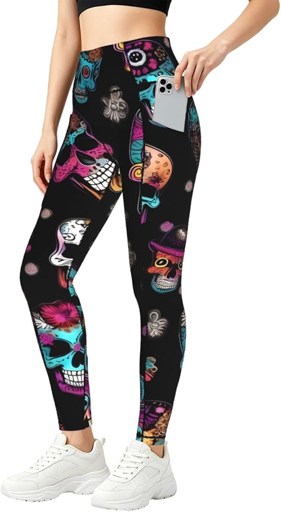 Sugar and Skulls Style Print Women Yoga Pants Baggy Soft Breathable Clothes Fitness Trousers Casual Wear - skull leggings
