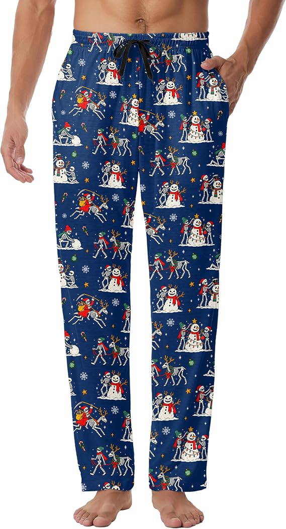 Pattern Mens Pajama Pants Sleep Pajama Lounge Bottoms Sleep & Lounge Pants PJ Bottoms with Pockets - skull pajamas