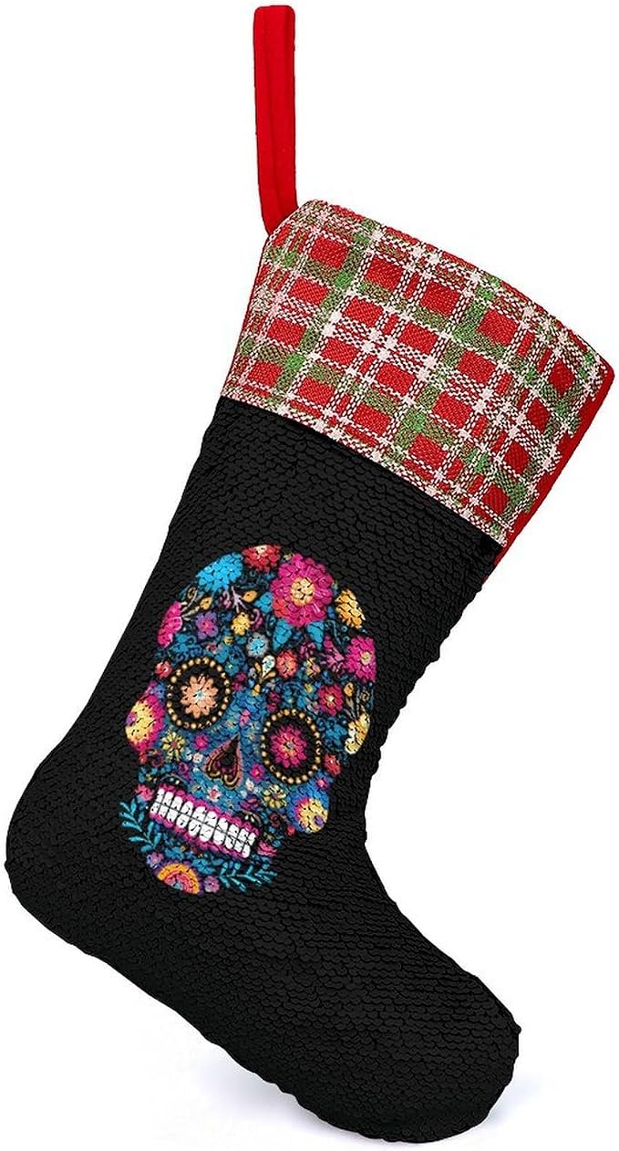 Sugar Skull Sequin Christmas Stockings Red - sugar skull costume