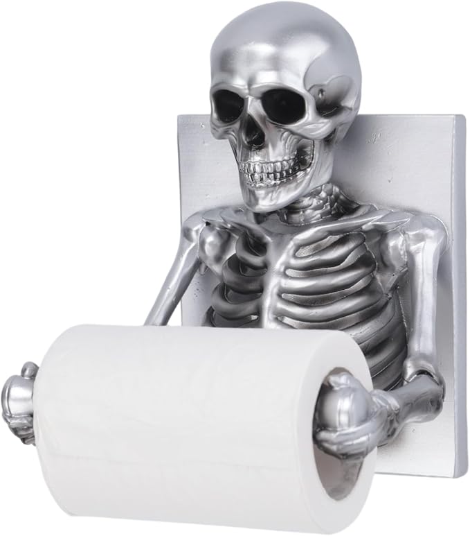 Skull Roll Paper Holder, Halloween Gothic Bathroom Wall Mount - skull toilet paper