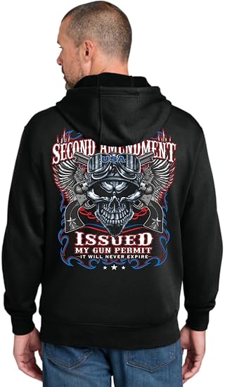 Big and Tall Hoodie Clothing Apparel Gun Permit Pro 2A Biker Bike Week 2nd Amendment Skull - skull sweatshirts