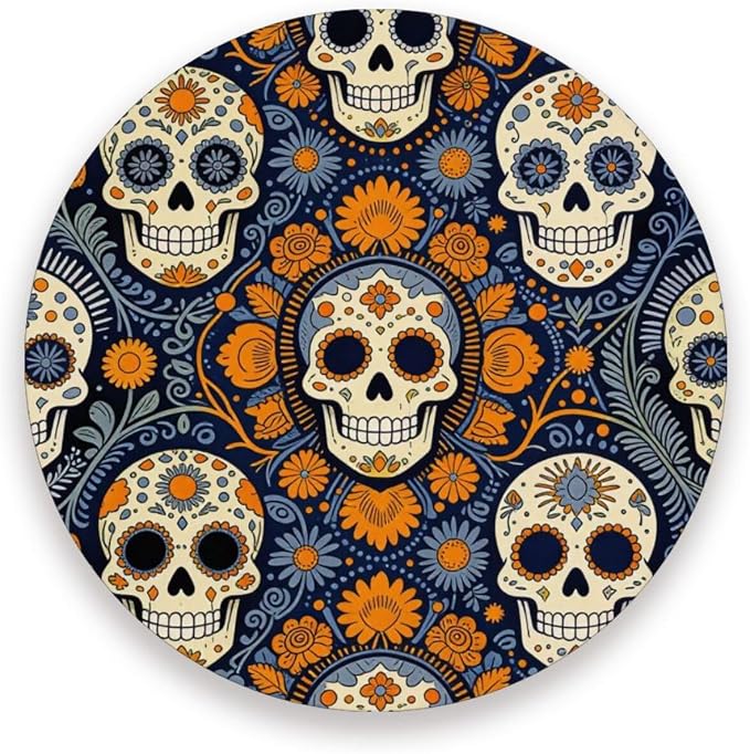 Ceramic Day of Dead Orange Sugar Skulls Round Ceramic Coasters for - skull coaster