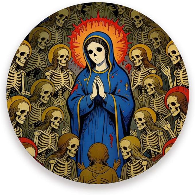 Ceramic Praying Virgin Skeleton Day of Dead Round Table Coasters for - skull coaster