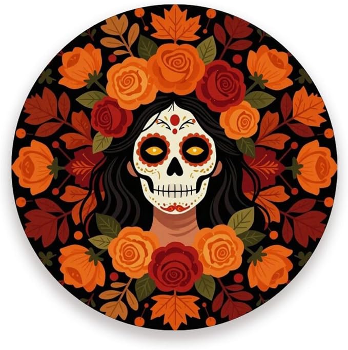 Ceramic Day of Dead Sugar Skull Round Ceramic Coasters for Drinks - skull coaster