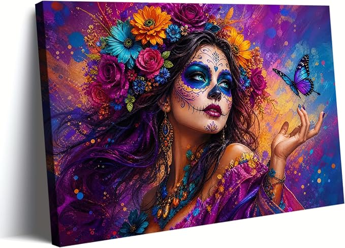 Tnibouun Day Of The Dead Sugar Skull Lady Wall Art (Unframed,20×30 inch) - skull sticker