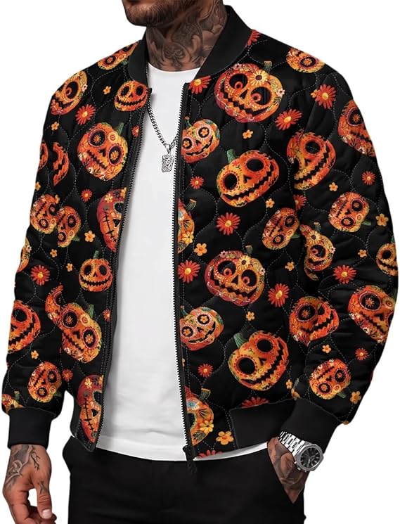 Men's Bomber Jackets Stand Collar Windbreaker Full Zip Coats S-2XL - skull jacket