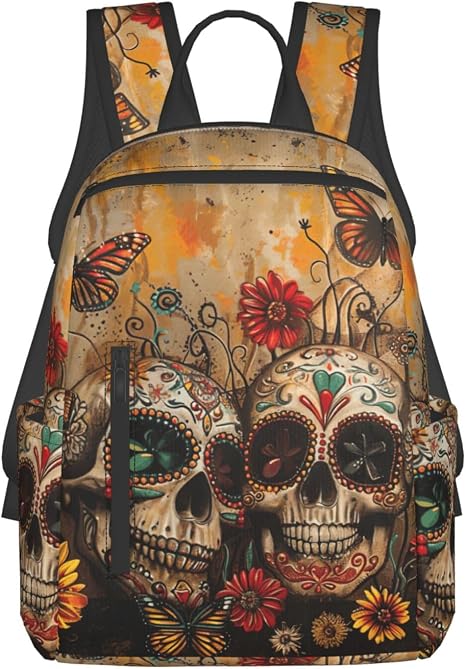 Lightweight sugar skulls butterfly Print Backpack sturdy durable Casual Daypack for Travel Work Shopping - skull backpack