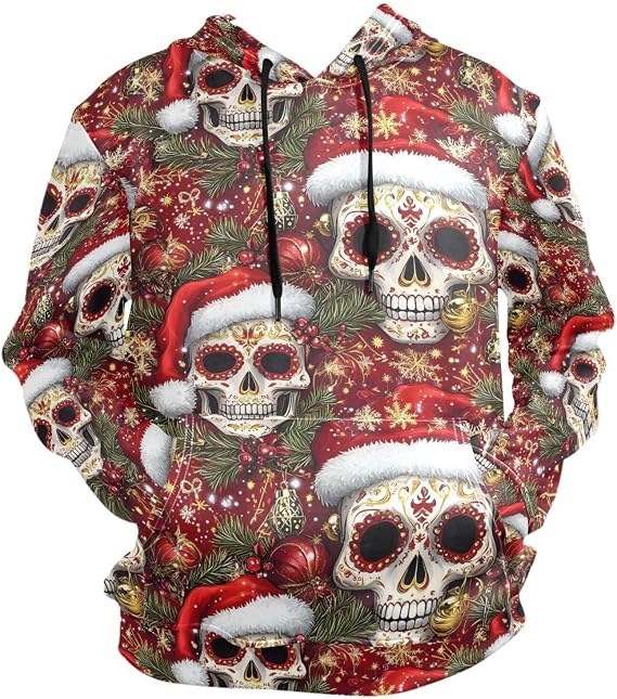 Sugar Skull Santa Christma Men's Hoody Sweatshirt Sweater - skull hoodie