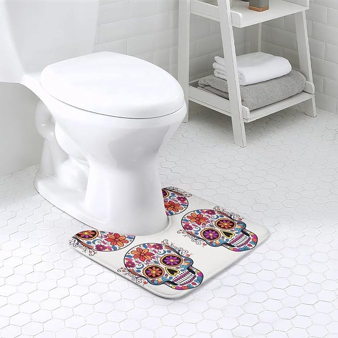 Sugar Skull Toilet Rug U Shaped Non Slip Bathroom Mat