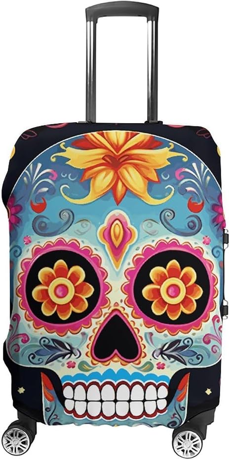 Sugar Skulls Luggage Covers, Washable Travel Suitcase Covers - skull suitcase