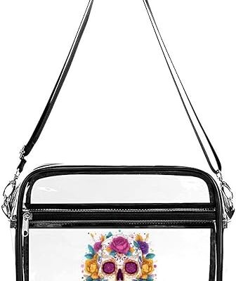Sugar Skull with Flowers Clear Crossbody Purses for Women