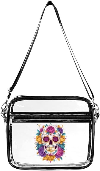 Sugar Skull with Flowers Clear Crossbody Purses for Women - sugar skull handbags for sale