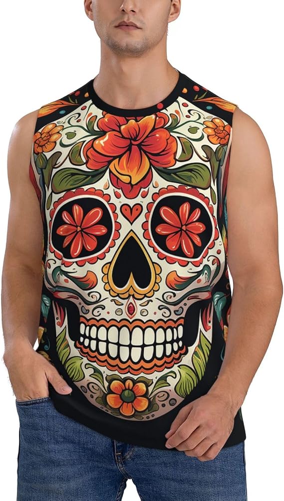 Men's Tank Top Breathable Quick Dry Sleeveless Muscle Shirts - skull tshirt
