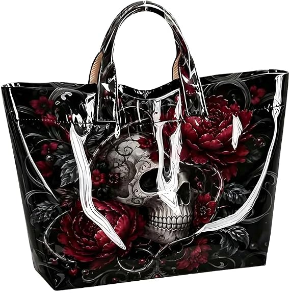 Sugar Skull Floral PVC Tote Bag Holiday Large Handbag Women Shopping Bag - sugar skull handbags for sale
