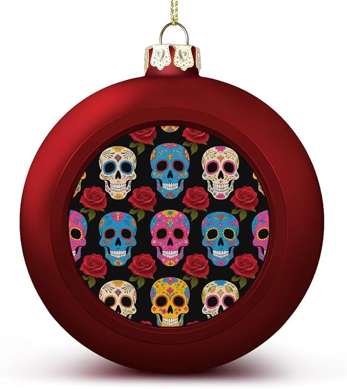Christmas Ball Ornaments Xmas Tree Decor Sugar Skulls - skull wreath