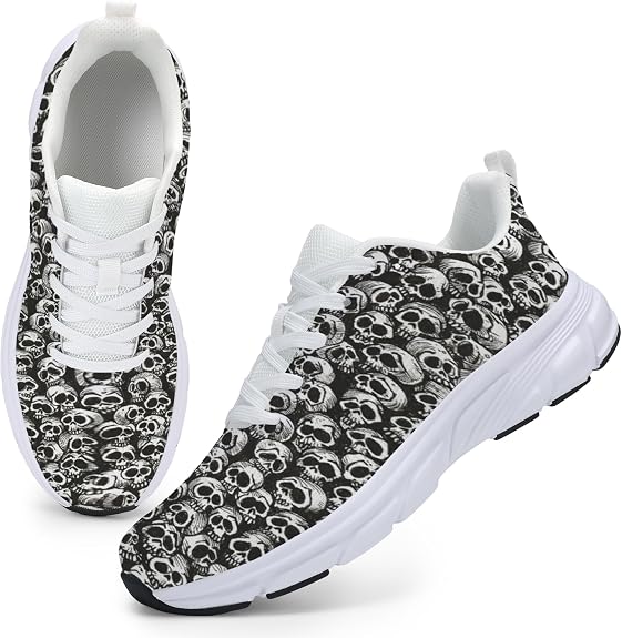 Women's Walking Shoes Comfort Art Print Mesh Sneakers Lightweight Graphic Breathable Fashion - sugar skull boots