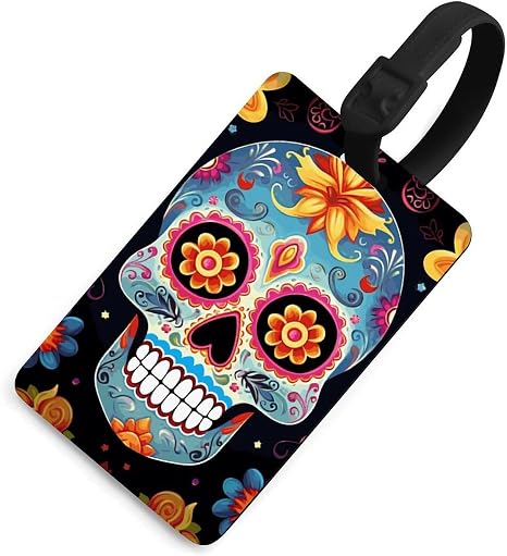 Sugar Skulls Luggage Tag with Secure Strap & Name Card - skull suitcase