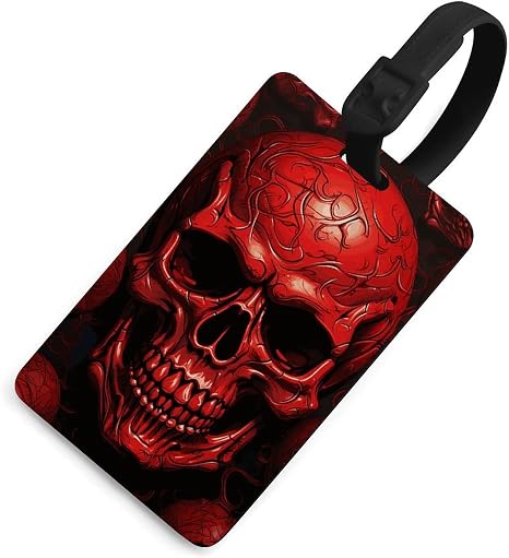 Red Skulls Luggage Tag with Secure Strap & Name Card - skull suitcase