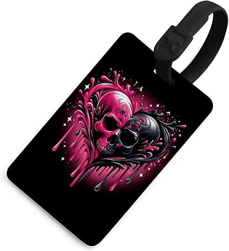 Heart Skull Luggage Tag with Secure Strap & Name Card - skull suitcase