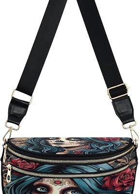 ALAZA Sugar Skull Girl Blue Hair Crossbody Bag Bum Bag for Women