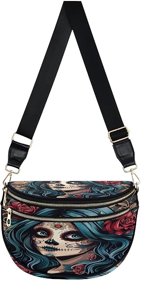 ALAZA Sugar Skull Girl Blue Hair Crossbody Bag Bum Bag for Women