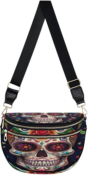 ALAZA Sugar Skull The Day Of Dead Floral Crossbody Bag Bum Bag for Women - sugar skull handbags for sale