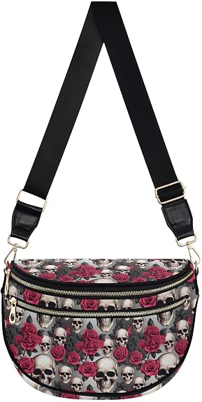 ALAZA Rose Skull Crossbody Bag Bum Bag for Women - sugar skull handbags for sale