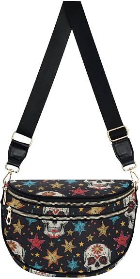 ALAZA Sugar Skull Stars Crossbody Bag Bum Bag for Women