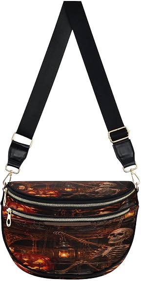 ALAZA Halloween Pumpkin Skull Crossbody Bag Bum Bag for Women - sugar skull handbags for sale
