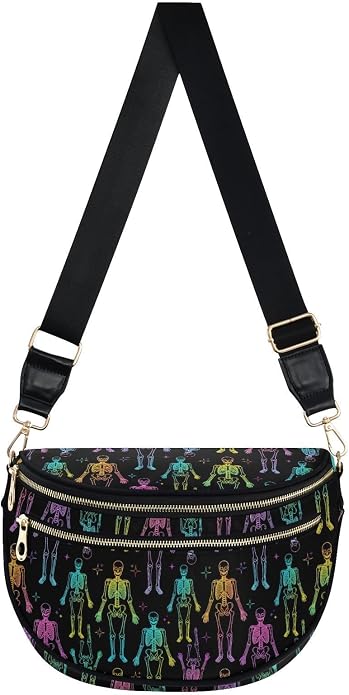 ALAZA Neon Skull Crossbody Bag Bum Bag for Women - sugar skull handbags for sale