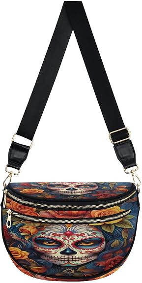 ALAZA Dia Muertos Mexican Day Of The Dead Girl Sugar Skull Crossbody Bag Bum Bag for Women