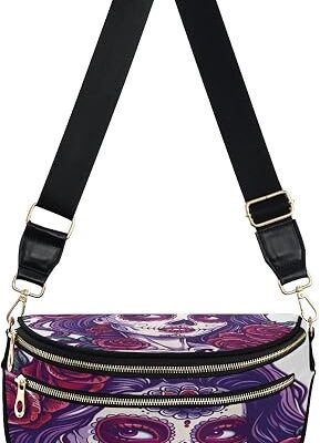 ALAZA Sugar Skull Girl with Roses Day Of The Dead Crossbody Bag Bum Bag for Women